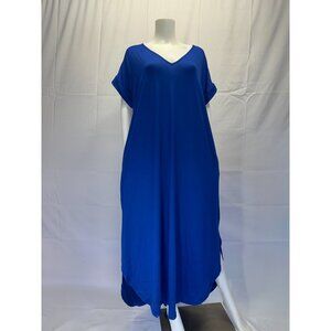 Entro Royal Blue Short Sleeve Long Maxi Dress V-Neck With Pockets